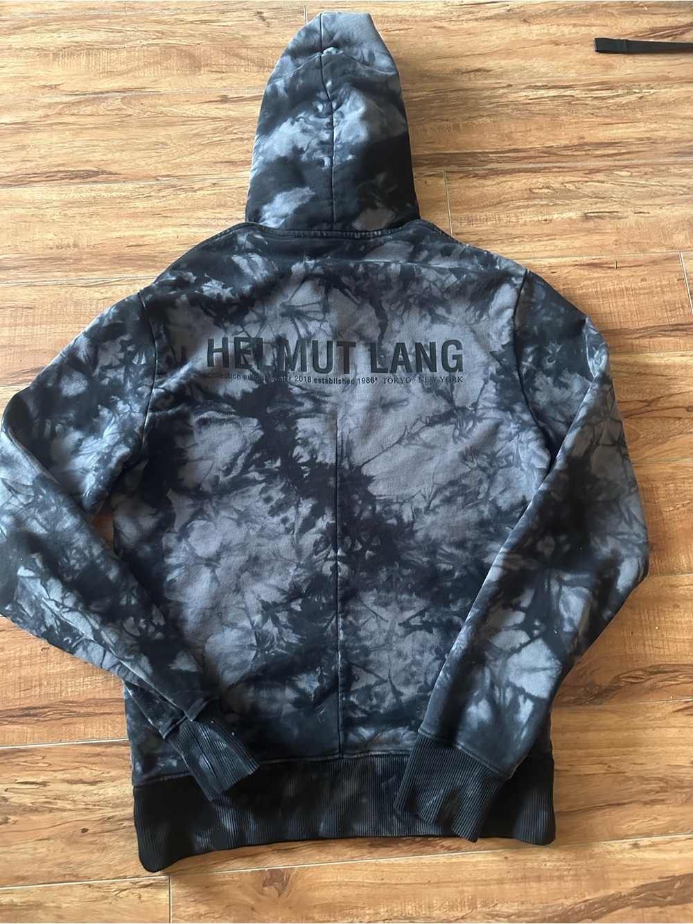 Helmut Lang AW18 Black Grey Tie-Dye Pullover Hoodie – Size S (fits XS-S) – Excel